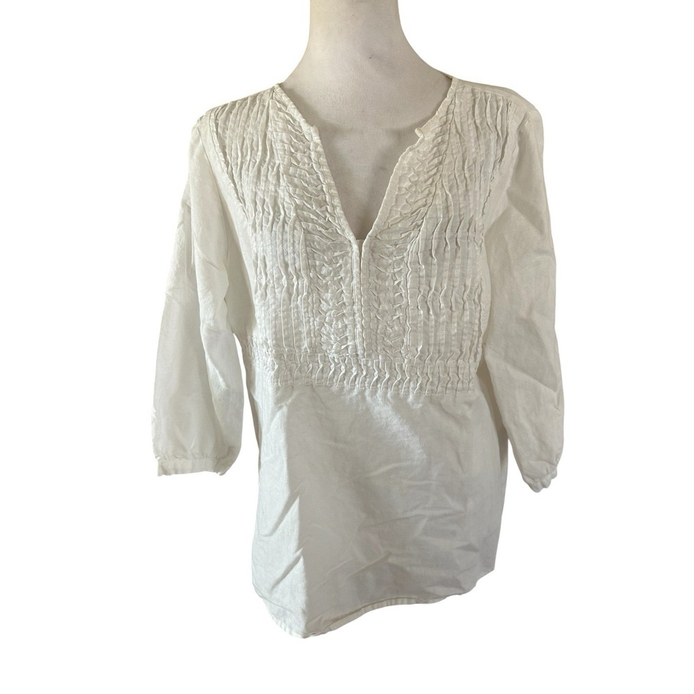 Carol Little White Linen Tunic Womans SZ XL (fits like L) Pleated